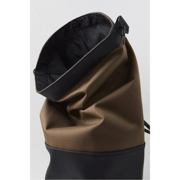 NWT Rains Bucket Sling Mini Bag OS Wood Black Roll Top Backpack Waterproof - Picture 3 of 15